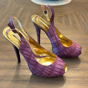 purple crocodile skin heels
